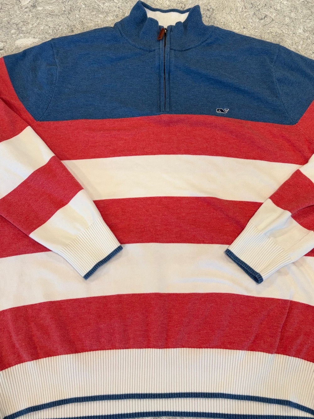 Vineyard Vines Men’s Red, White & Blue Striped Half-Zip Sweater-Large